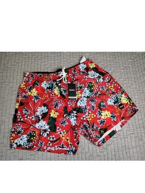 Men's Hugo Boss Regular fit Swim Trunks Swimwear Size Large Red Floral